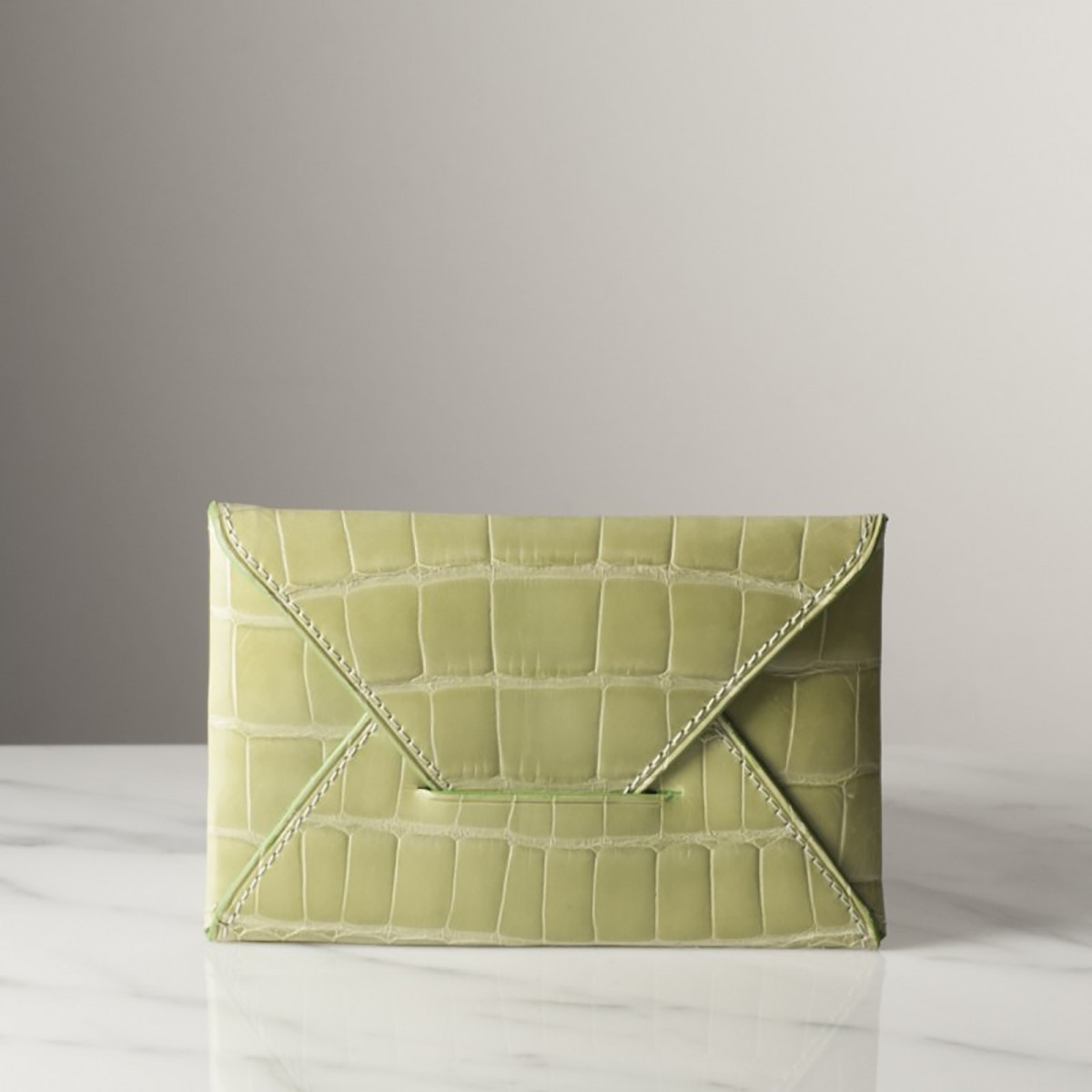 PRUNE CROCODILE - Crocodile envelope wallet, handmade in France