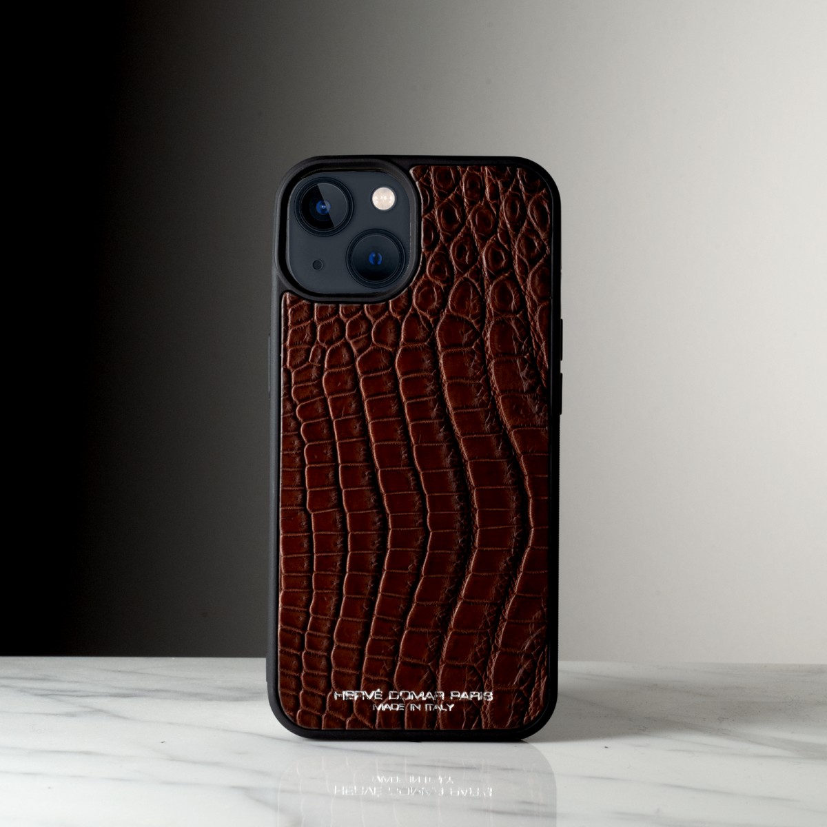 COQUE IPHONE 13 - Coque iPhone en cuir de crocodile fabriqué à la main en Italie