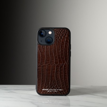COQUE IPHONE 13 MINI - Coque iPhone en cuir de crocodile fabriqué à la main en Italie
