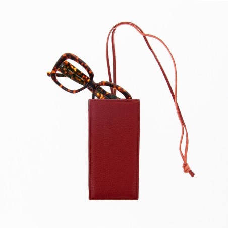INES - Glasses case in bull leather worn like a necklace, handmade in Italy