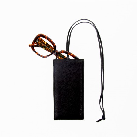 INES - Glasses case in bull leather worn like a necklace, handmade in Italy