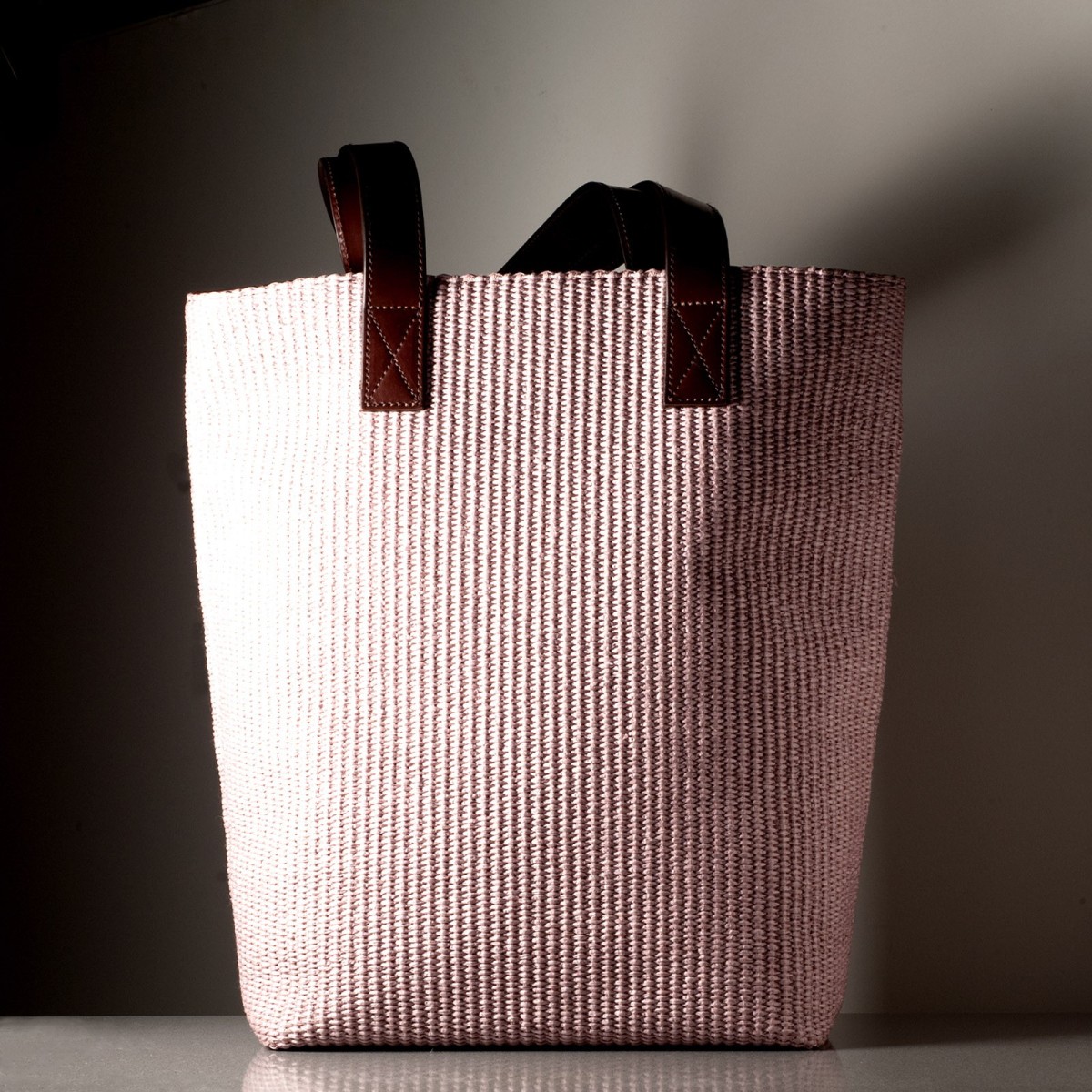LIBERTA RAFFIA - Bull leather / raffia totebag, handmade in Italy