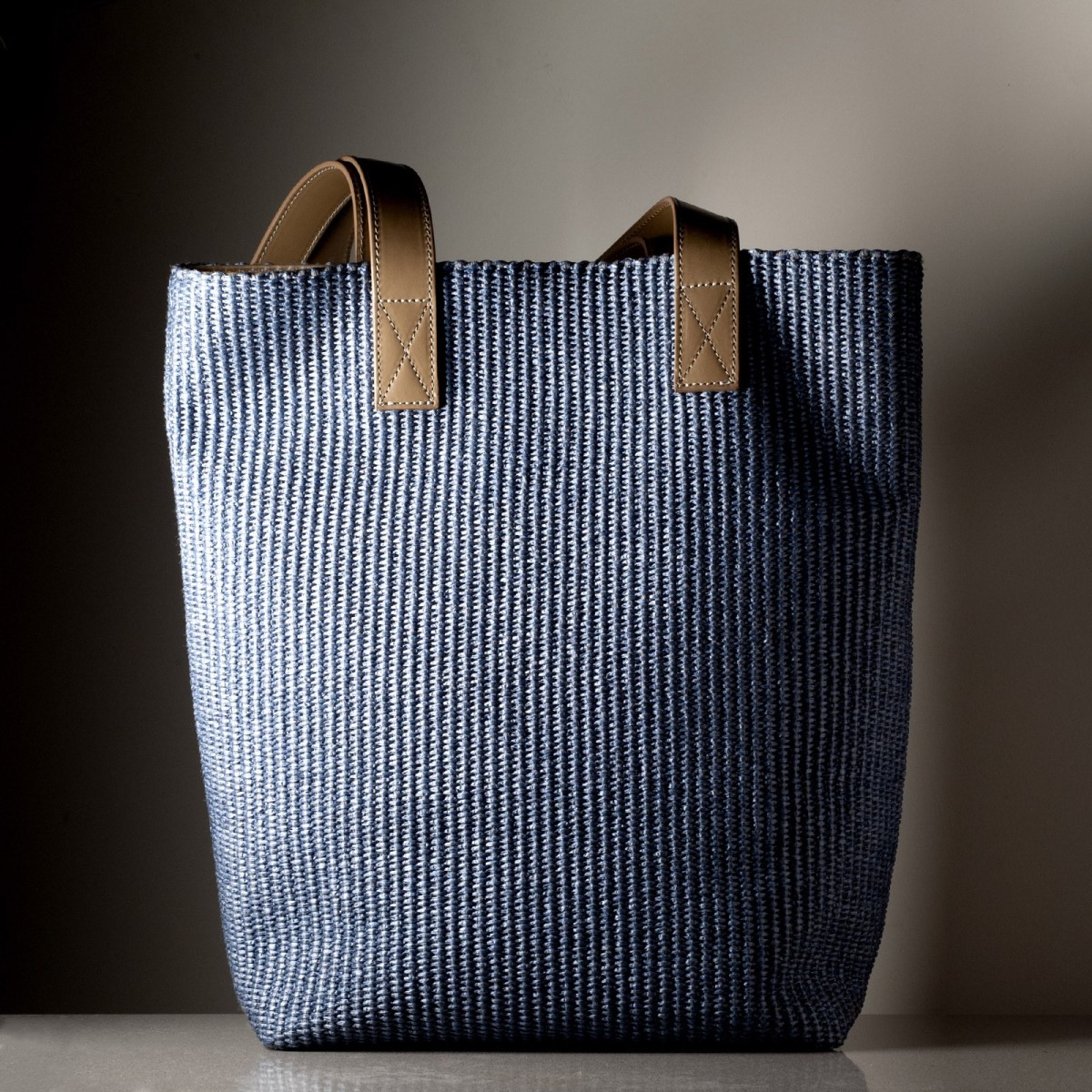LIBERTA RAFFIA - Bull leather / raffia totebag, handmade in Italy