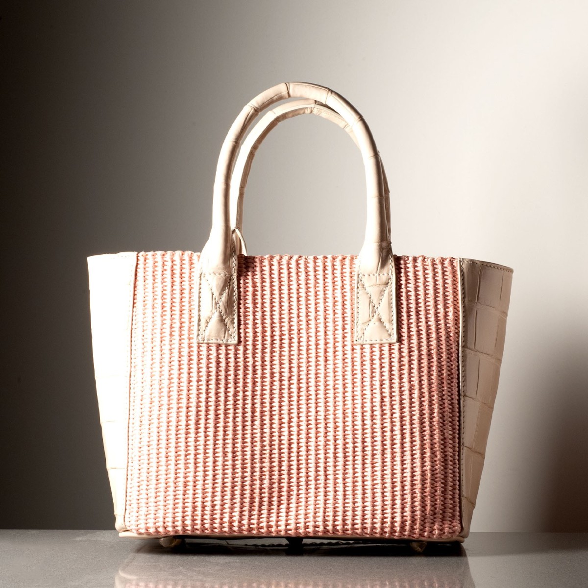 BEBA - Crocodile leather and rafia bag, handmade in Italy