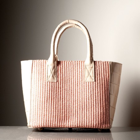 BEBA - Crocodile leather and rafia bag, handmade in Italy