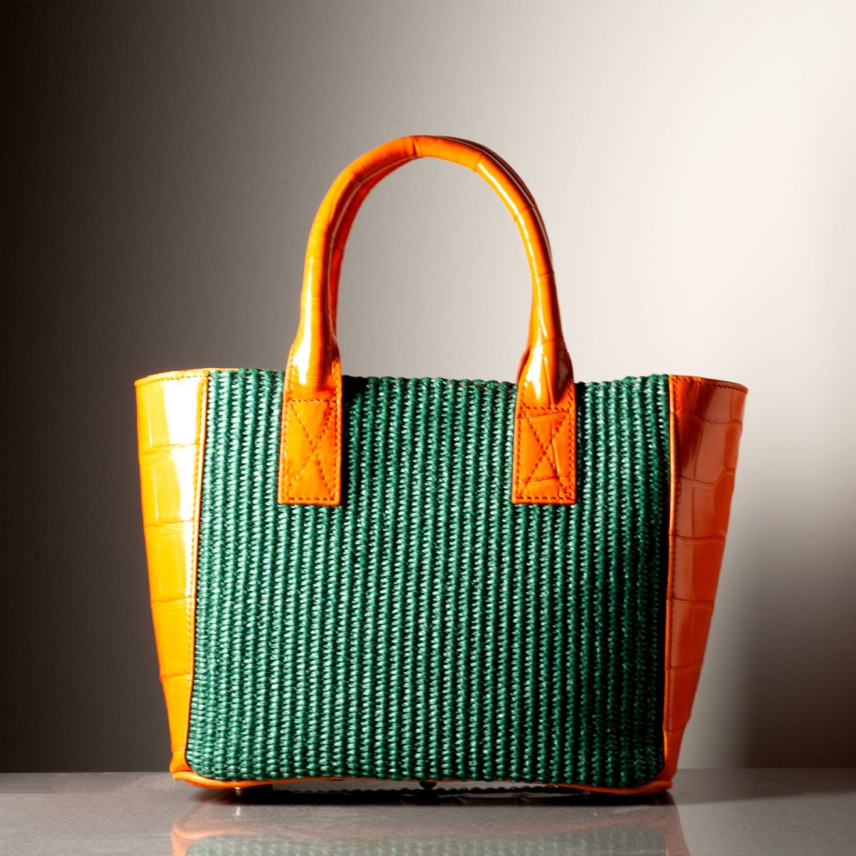 BEBA - Crocodile leather and rafia bag, handmade in Italy