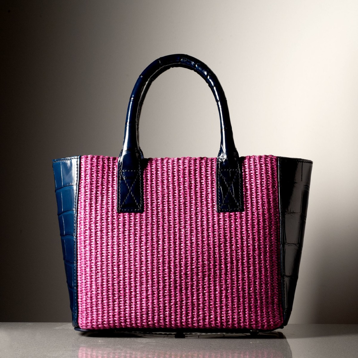 BEBA - Crocodile leather and rafia bag, handmade in Italy