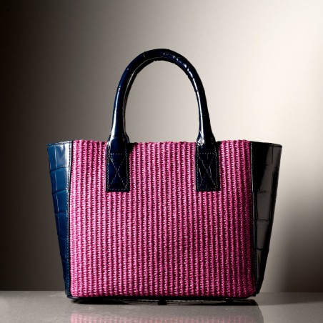 BEBA - Crocodile leather and rafia bag, handmade in Italy