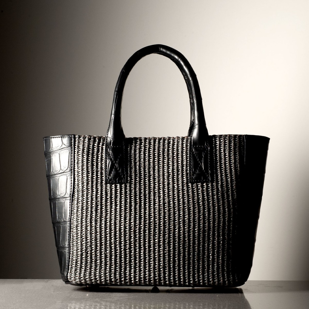 BEBA - Crocodile leather and rafia bag, handmade in Italy