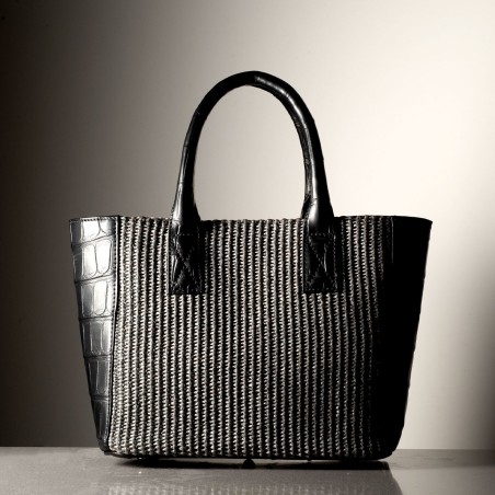 BEBA - Crocodile leather and rafia bag, handmade in Italy