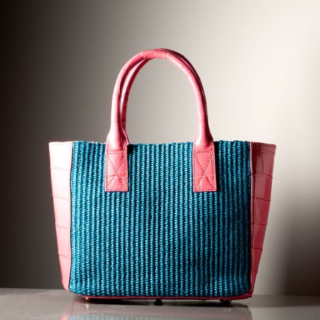 BEBA - Crocodile leather and rafia bag, handmade in Italy