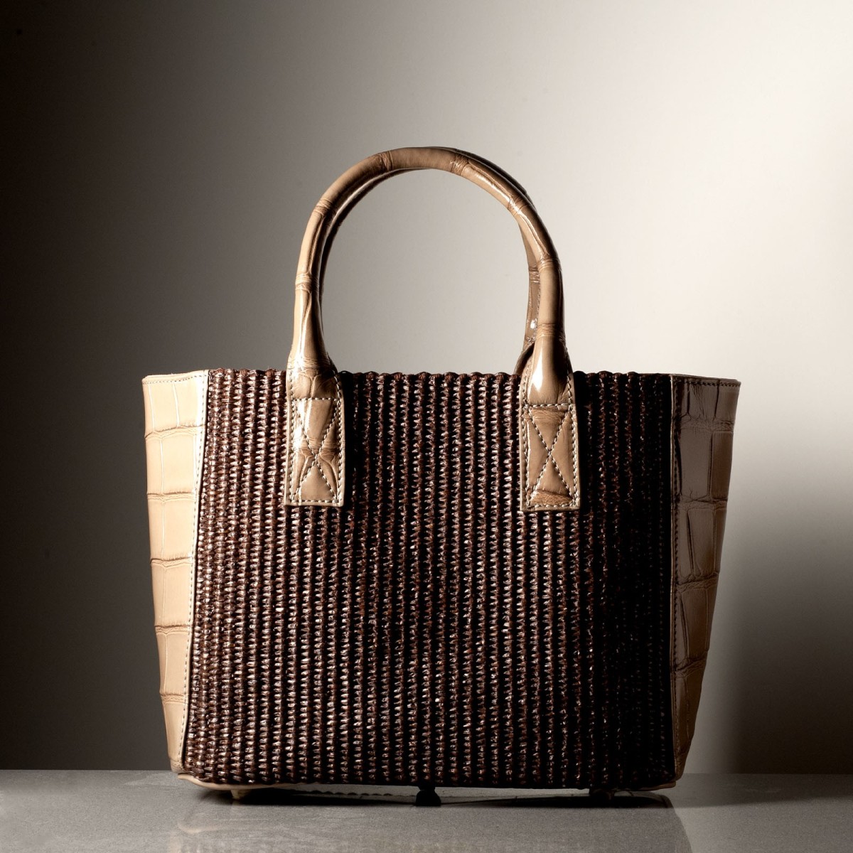 BEBA - Crocodile leather and rafia bag, handmade in Italy
