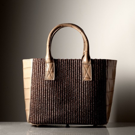 BEBA - Crocodile leather and rafia bag, handmade in Italy