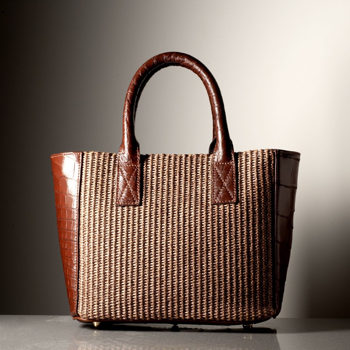 BEBA - Crocodile leather and rafia bag, handmade in Italy
