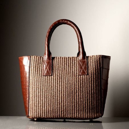 BEBA - Crocodile leather and rafia bag, handmade in Italy