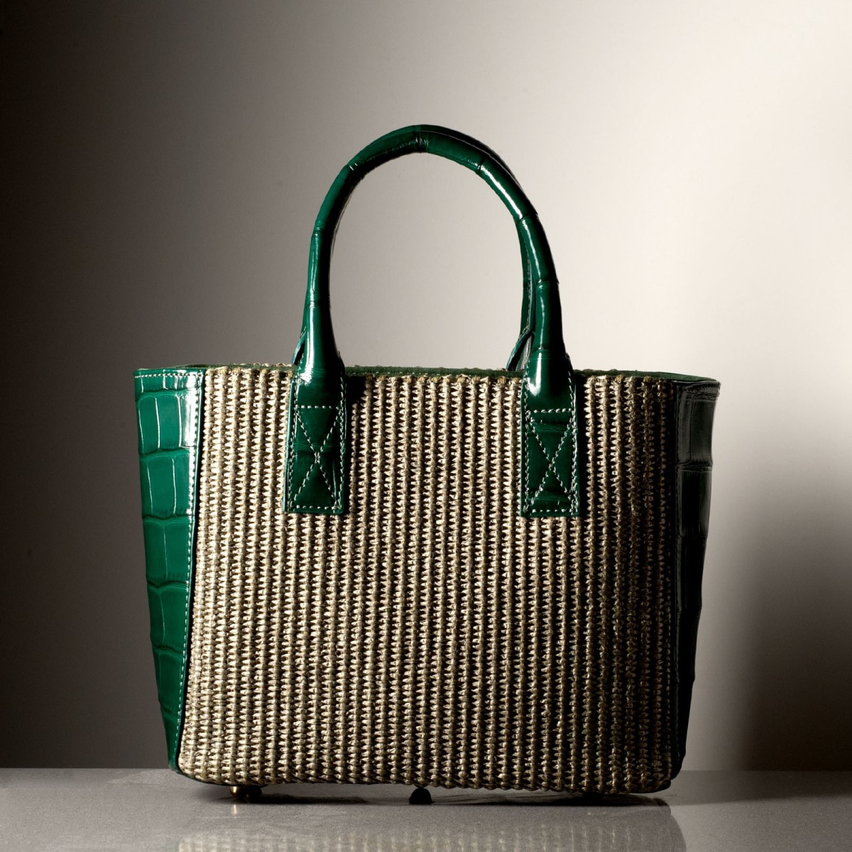 BEBA - Crocodile leather and rafia bag, handmade in Italy
