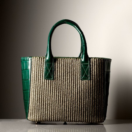 BEBA - Crocodile leather and rafia bag, handmade in Italy