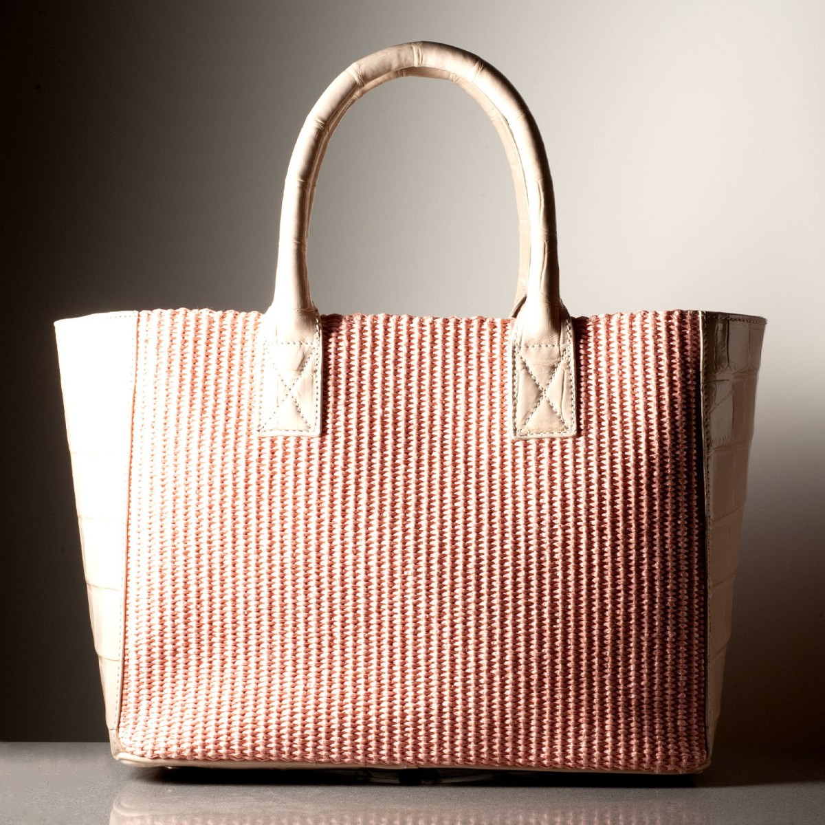 GIORGIA - Crocodile leather and rafia bag, handmade in Italy