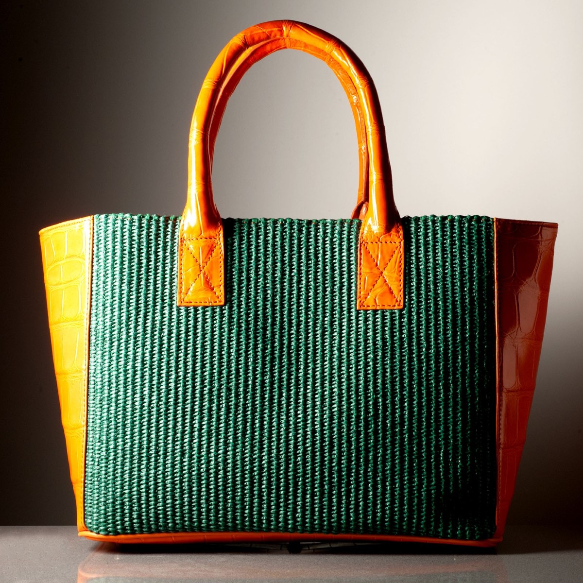 GIORGIA - Crocodile leather and rafia bag, handmade in Italy