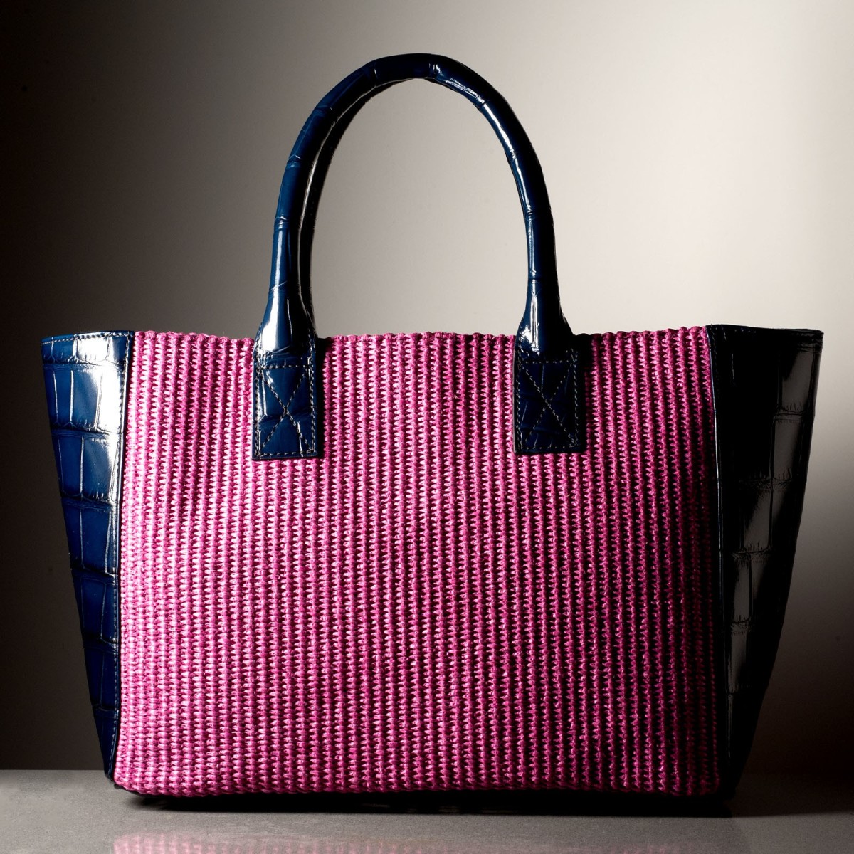 GIORGIA - Crocodile leather and rafia bag, handmade in Italy