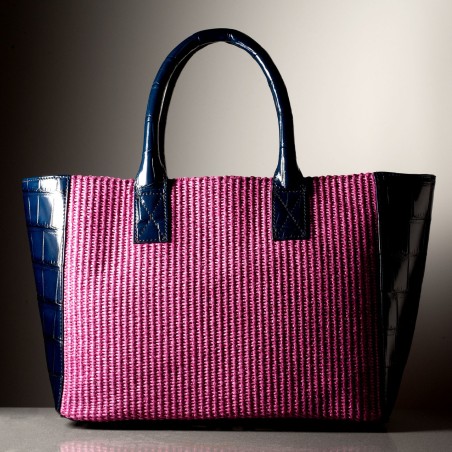 GIORGIA - Crocodile leather and rafia bag, handmade in Italy