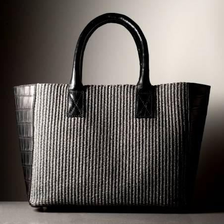 GIORGIA - Crocodile leather and rafia bag, handmade in Italy