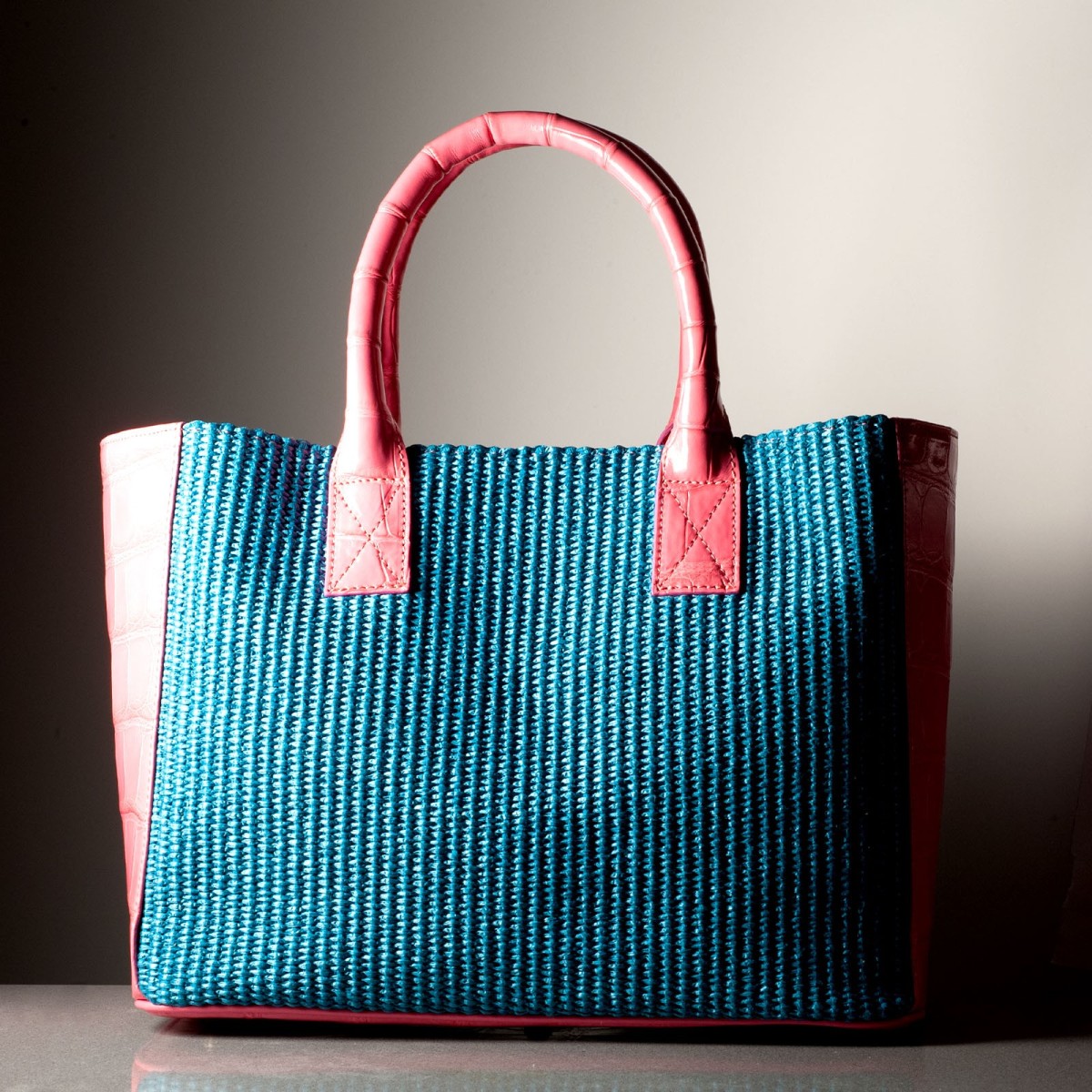 GIORGIA - Crocodile leather and rafia bag, handmade in Italy