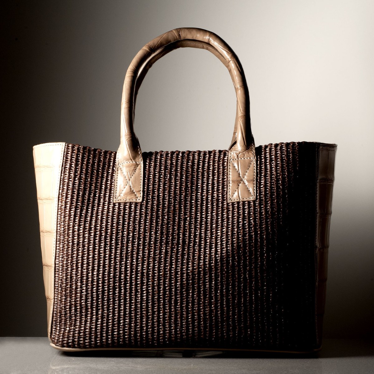 GIORGIA - Crocodile leather and rafia bag, handmade in Italy