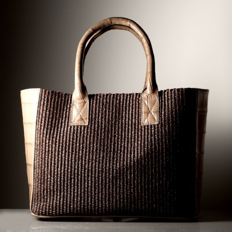 GIORGIA - Crocodile leather and rafia bag, handmade in Italy