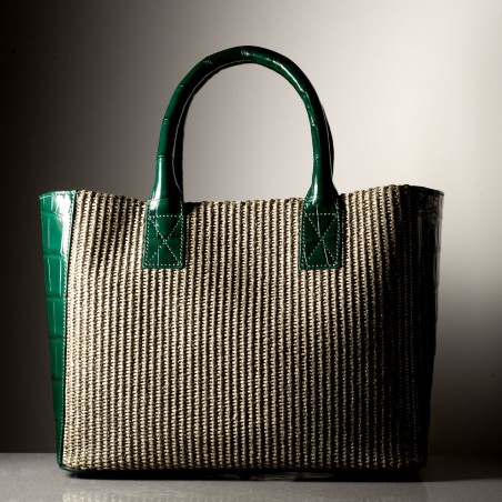 GIORGIA - Crocodile leather and rafia bag, handmade in Italy