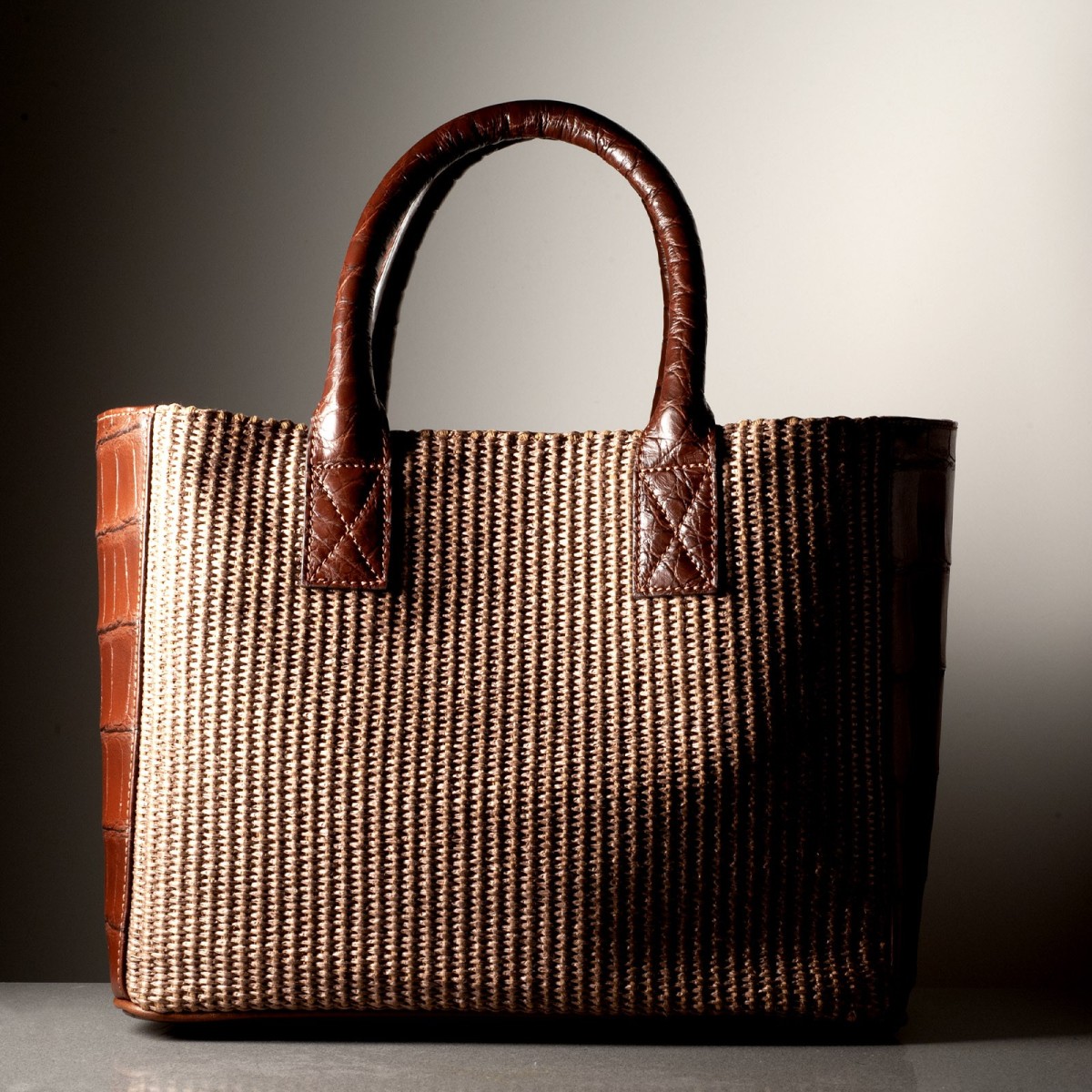 GIORGIA - Crocodile leather and rafia bag, handmade in Italy
