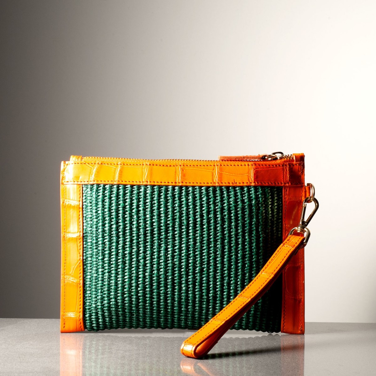GIORGIA POCHETTE - Crocodile leather and rafia, handmade in Italy