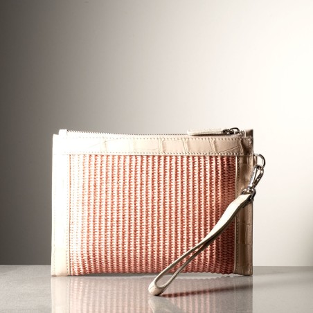 GIORGIA POCHETTE - Crocodile leather and rafia, handmade in Italy