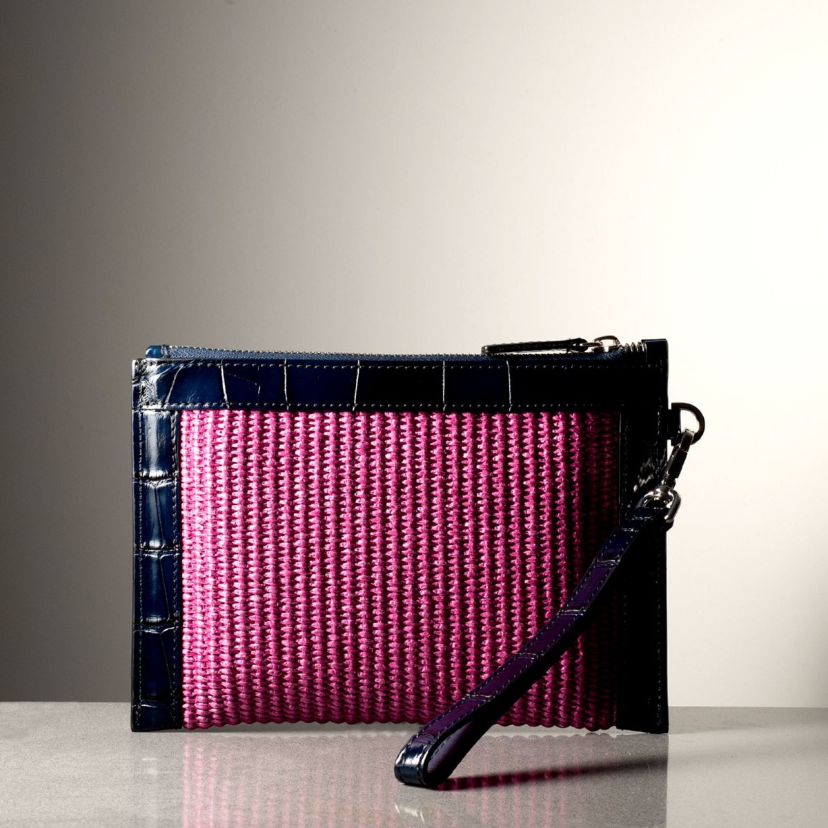 GIORGIA POCHETTE - Crocodile leather and rafia, handmade in Italy