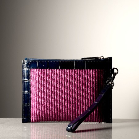GIORGIA POCHETTE - Crocodile leather and rafia, handmade in Italy