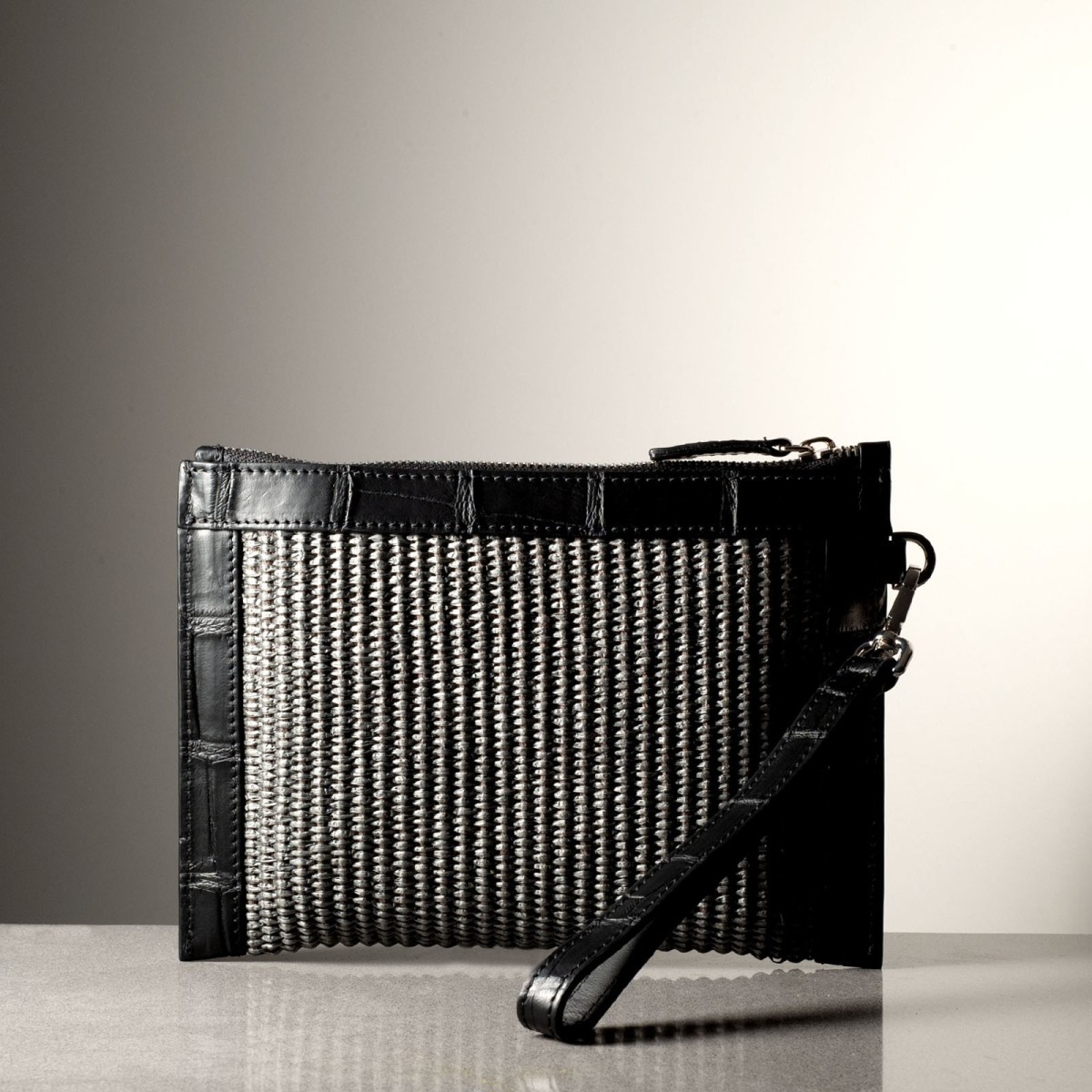 GIORGIA POCHETTE - Crocodile leather and rafia, handmade in Italy