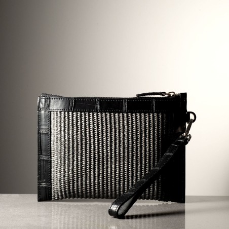 GIORGIA POCHETTE - Crocodile leather and rafia, handmade in Italy