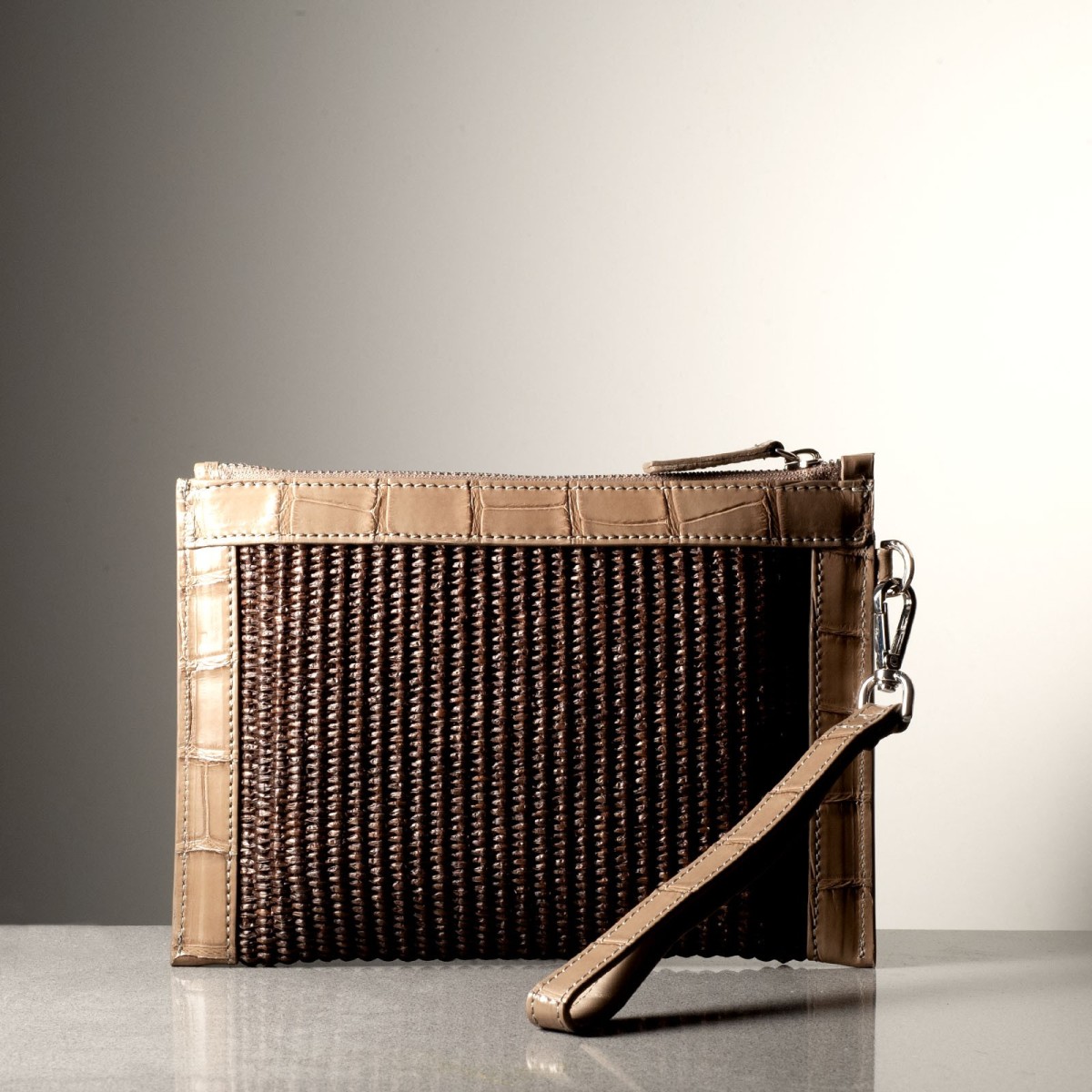 GIORGIA POCHETTE - Crocodile leather and rafia, handmade in Italy