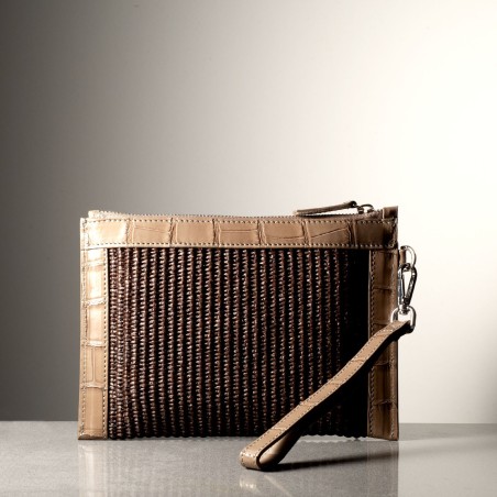 GIORGIA POCHETTE - Crocodile leather and rafia, handmade in Italy