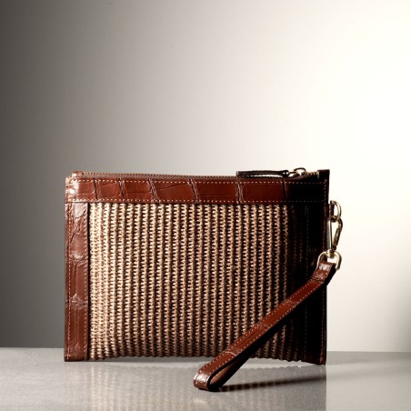 GIORGIA POCHETTE - Crocodile leather and rafia, handmade in Italy