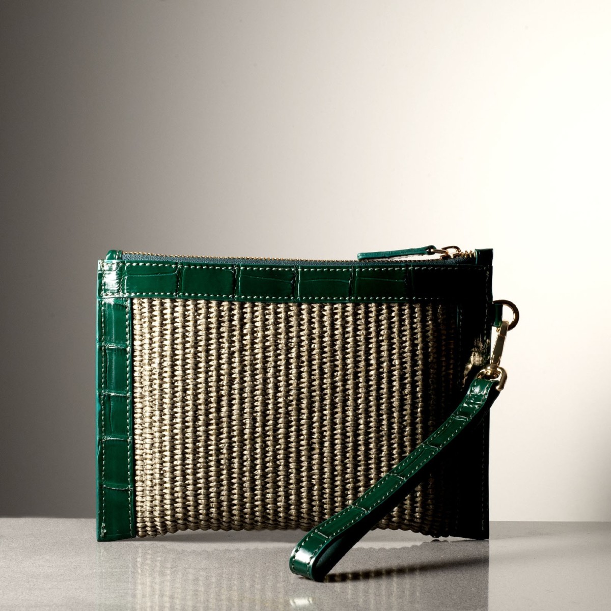 GIORGIA POCHETTE - Crocodile leather and rafia, handmade in Italy