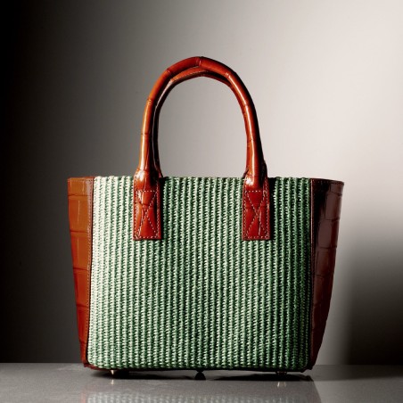 BEBA - Crocodile leather and rafia bag, handmade in Italy