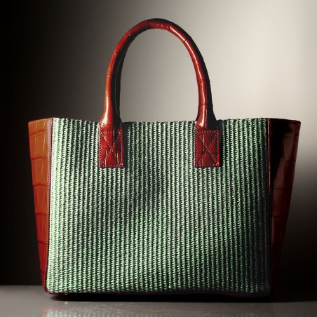 GIORGIA - Crocodile leather and rafia bag, handmade in Italy