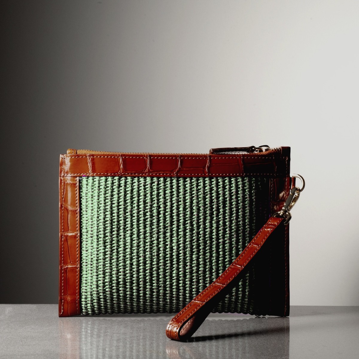 GIORGIA POCHETTE - Crocodile leather and rafia, handmade in Italy
